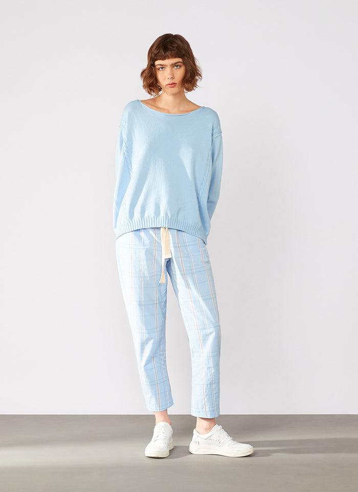 Pantalone azzurro/bianco donna sf0508chk - 4