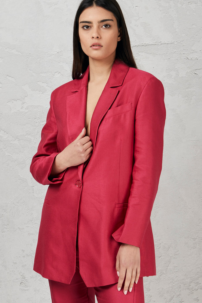 Solid color oversized jacket in linen and viscose blend