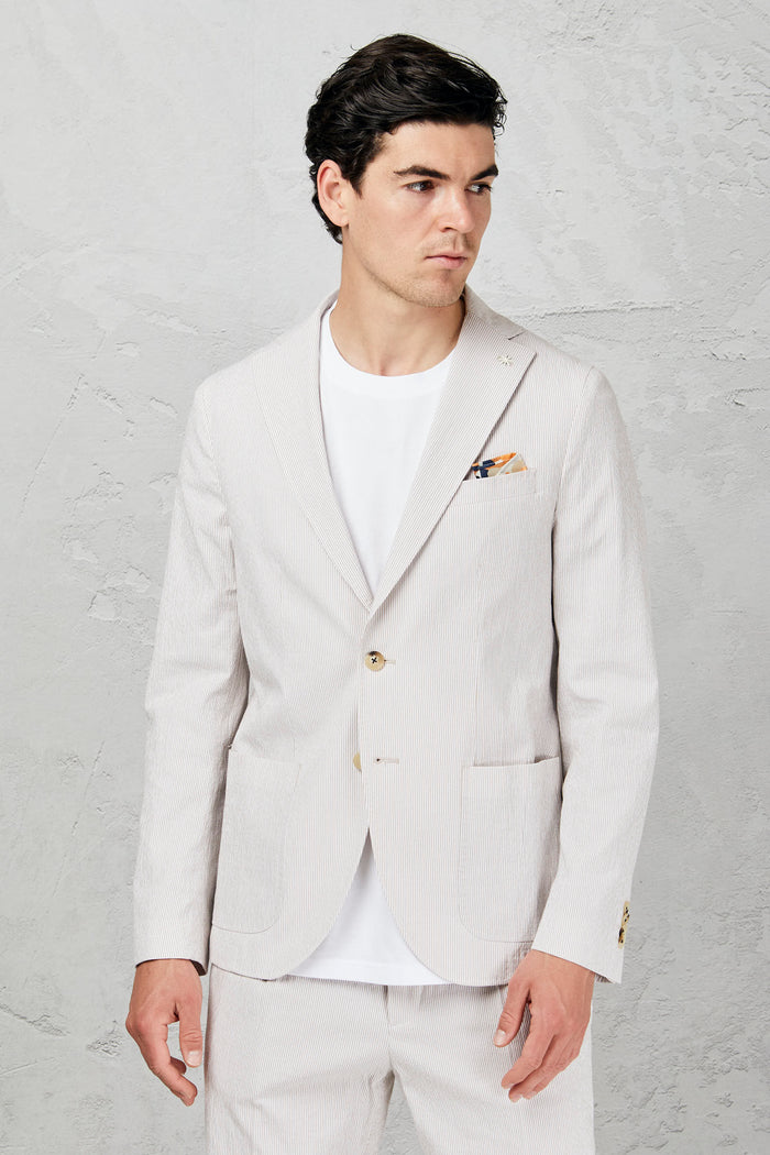 Slim pinstripe seersucker jacket in stretch cotton blend