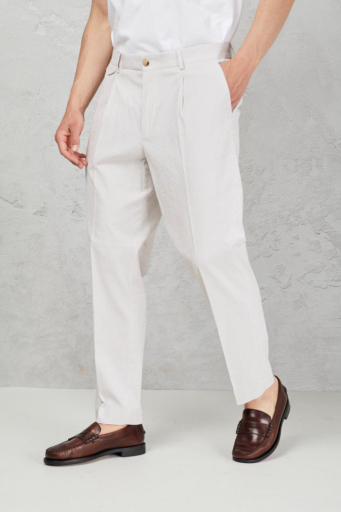 Cotton blend pinstripe seersucker trousers-2